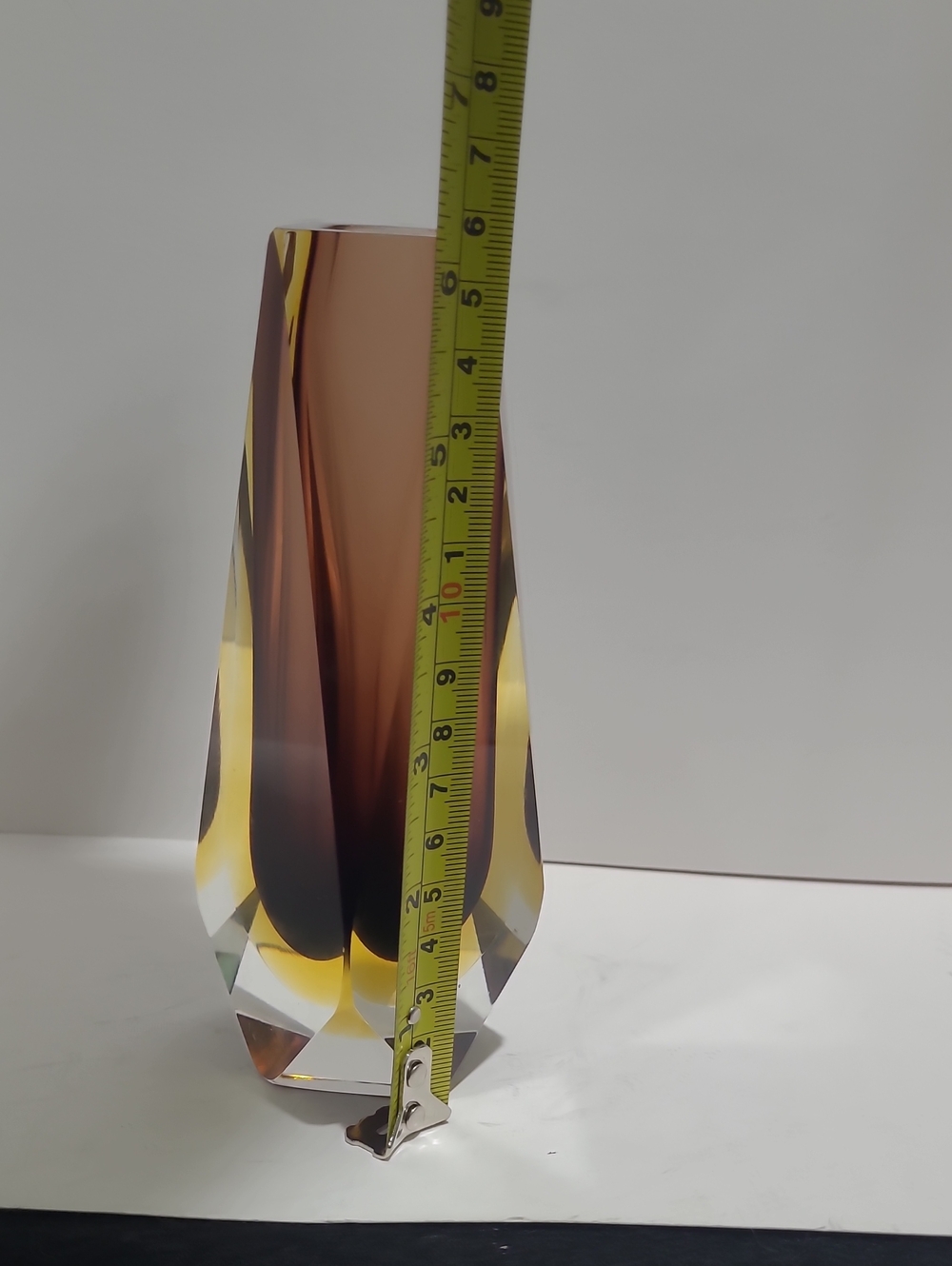 Vintage Murano Sommerso Vase Multi Faceted Amber & Yellow 6" - Picture 5 of 5